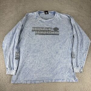 harley davidson vintage light blue long sleeve shirt y2k Diamond Plate Men's‎ Lg